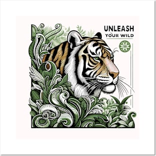 Unleash Your Wild - Majestic Tiger and Tropical Flora Posters and Art